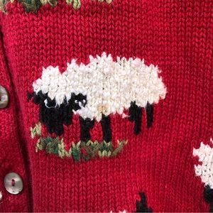 VTG Talbots Women's Red Sheep Cardigan Sweater Cotton Medium Petite